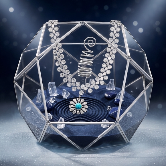 Vintage Style Boho Chic Stainless Steel Wide Flower Necklace Turquoise Accent - Picture 5 of 15